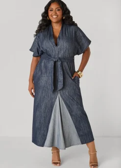 Two Tone Denim Maxi Dress