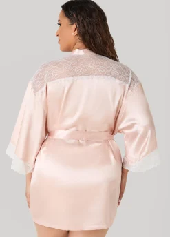 Two Tone Lace Paneled Satin Robe