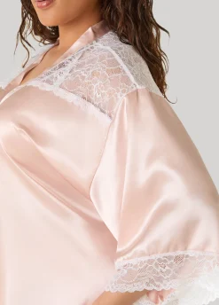 Two Tone Lace Paneled Satin Robe
