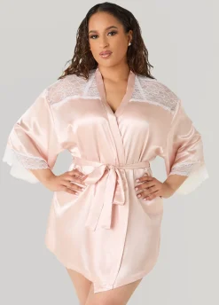 Two Tone Lace Paneled Satin Robe