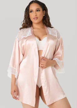 Two Tone Lace Paneled Satin Robe
