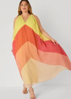 V Neck Colorblock Maxi Dress