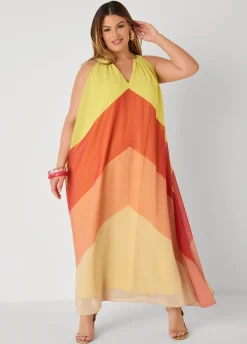 V Neck Colorblock Maxi Dress