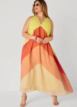 V Neck Colorblock Maxi Dress