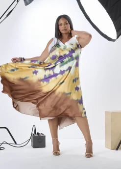 Watercolor Satin Midaxi Dress