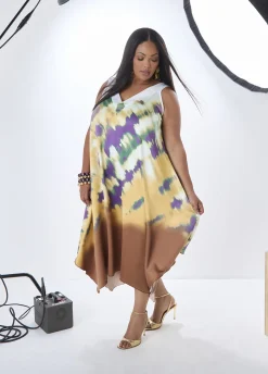 Watercolor Satin Midaxi Dress