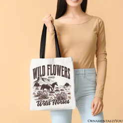 Wild Flowers And Horses Tote Bag