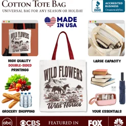 Wild Flowers And Horses Tote Bag