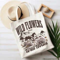 Wild Flowers And Horses Tote Bag
