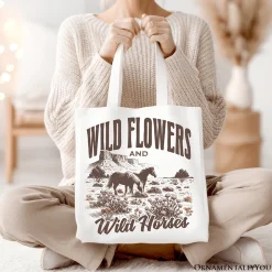 Wild Flowers And Horses Tote Bag