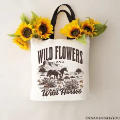 Wild Flowers And Horses Tote Bag