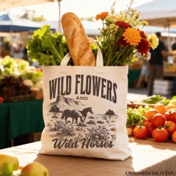 Wild Flowers And Horses Tote Bag