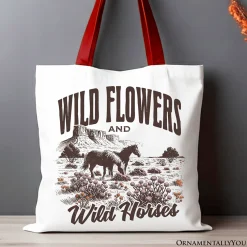 Wild Flowers And Horses Tote Bag